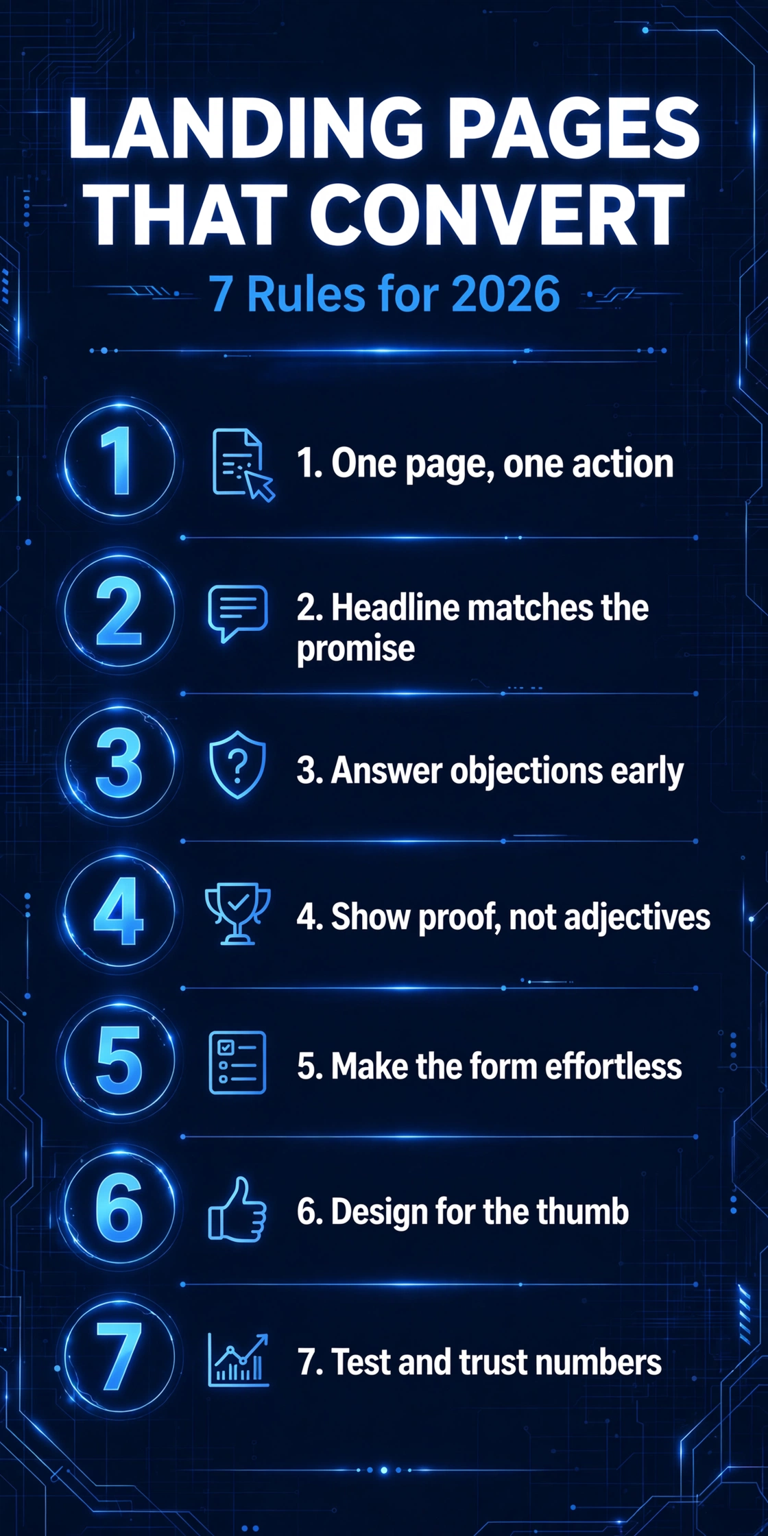 Infographic: the 7 rules of landing pages that convert, summarised in one checklist