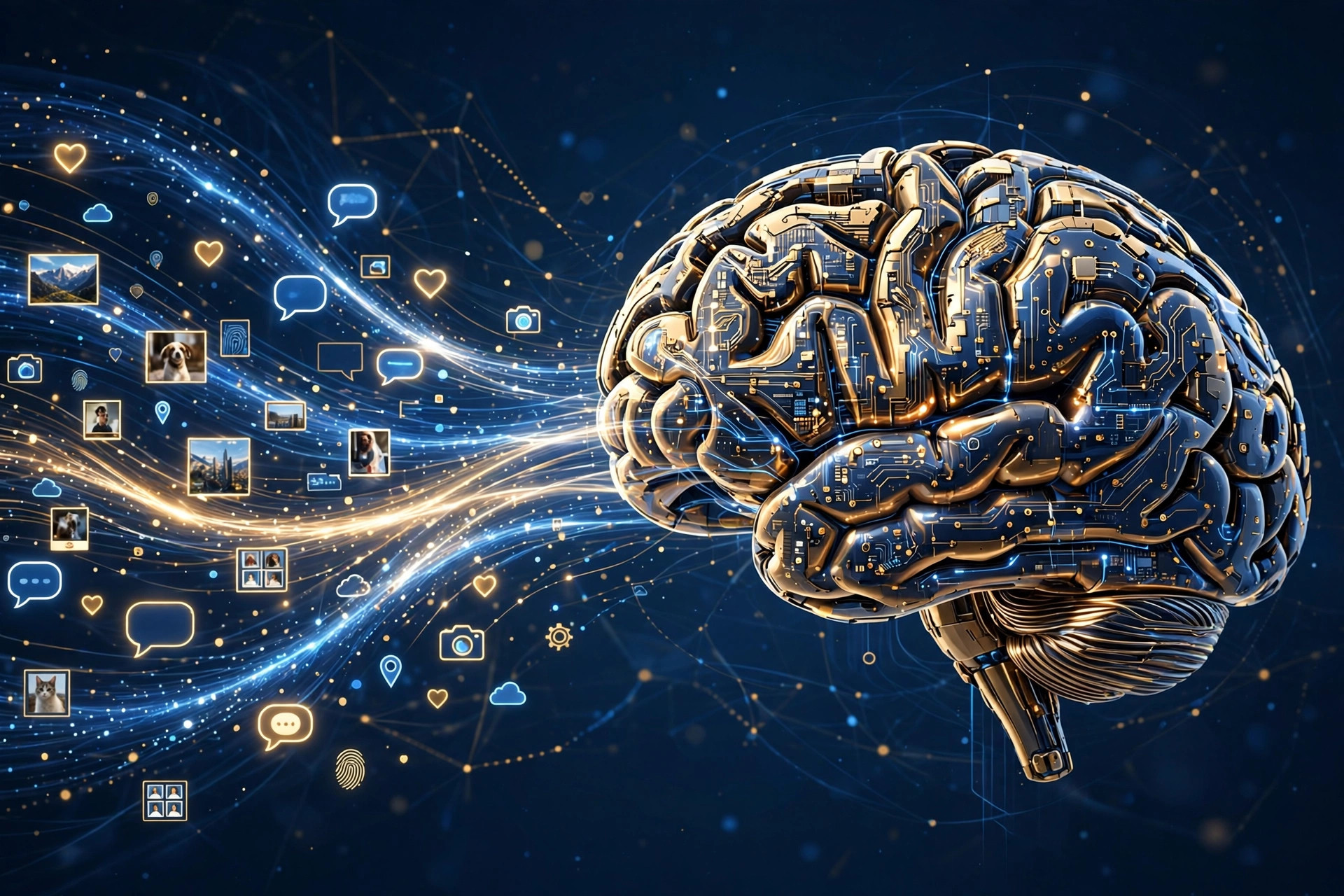 Personal data flowing into an AI brain
