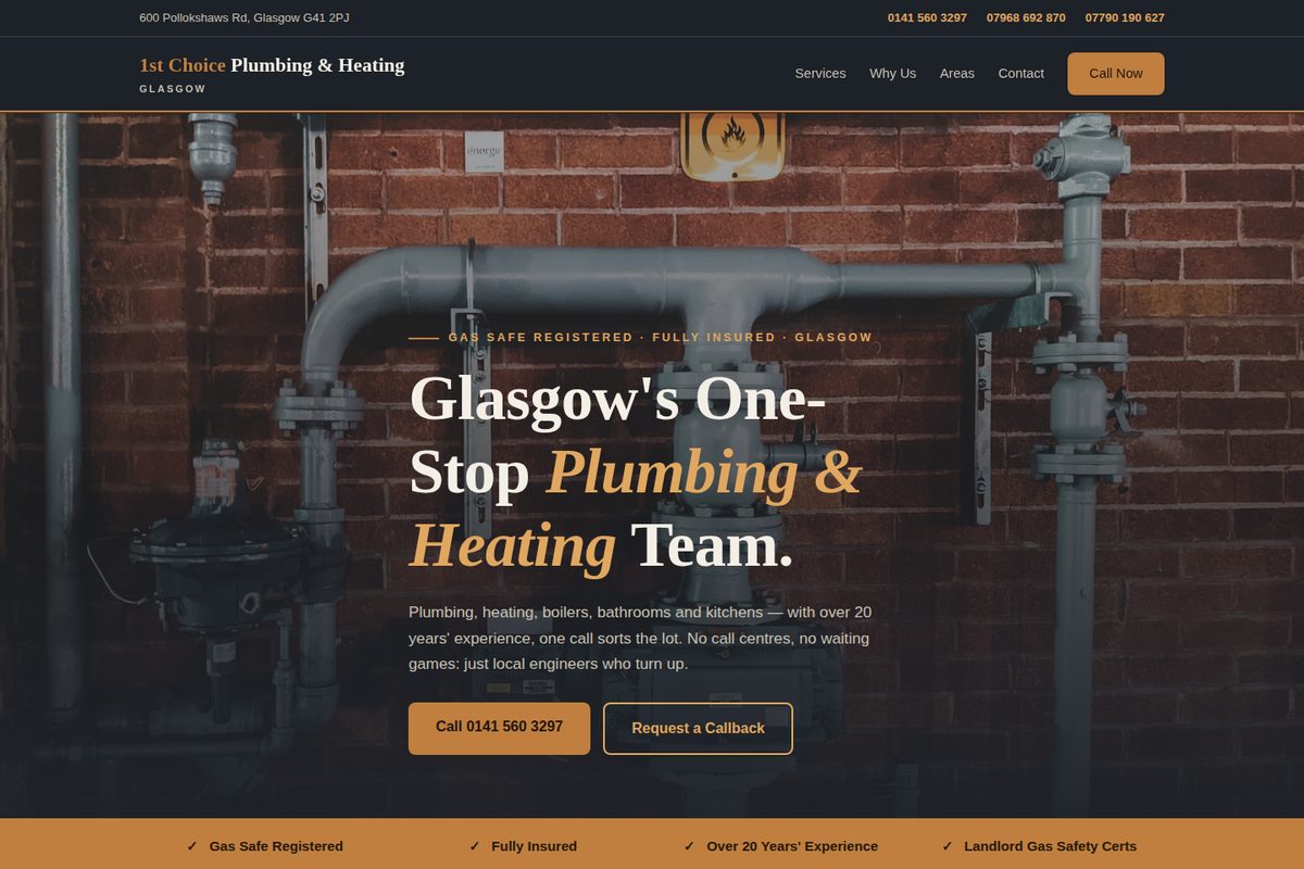 1st Choice Plumbing & Heating Ltd homepage mockup
