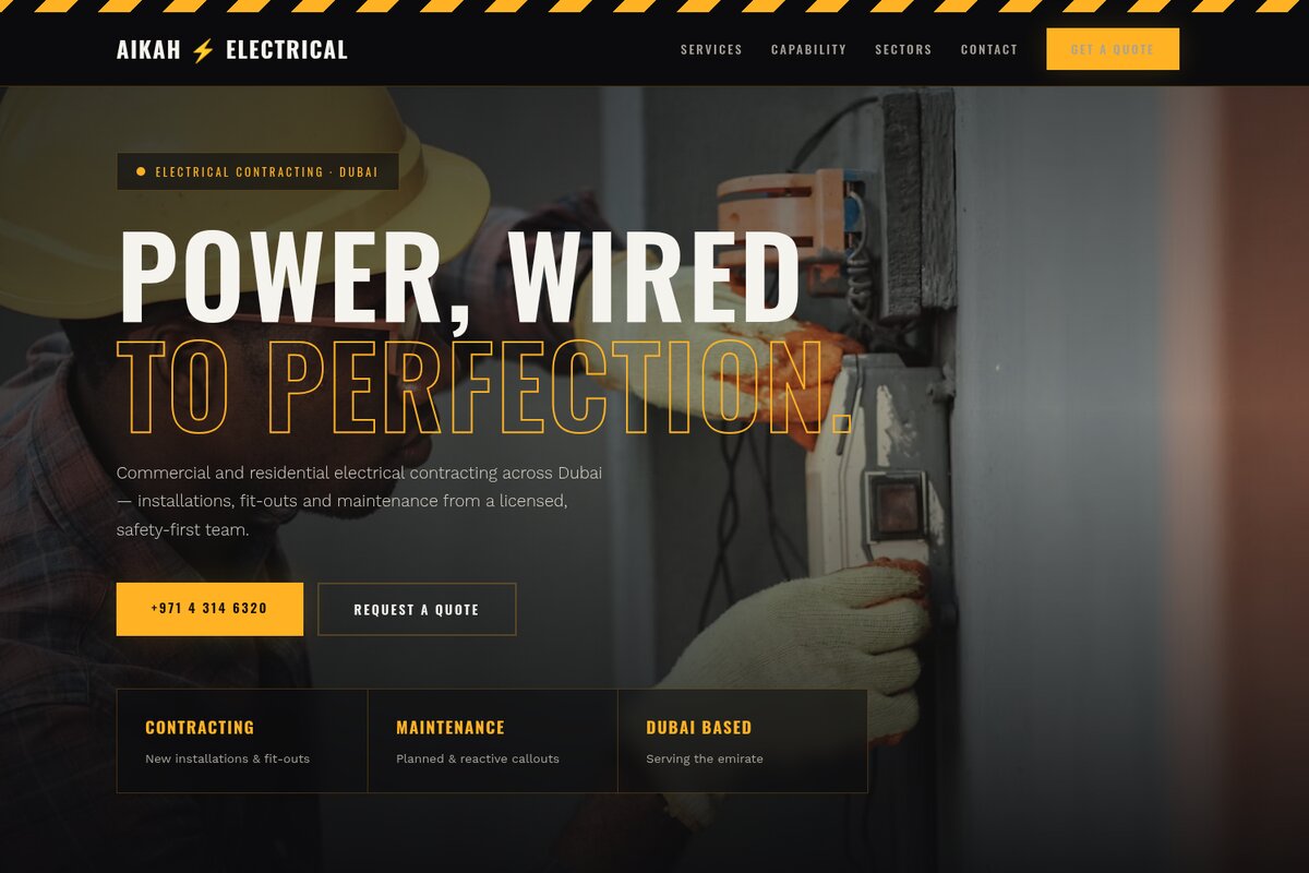 Aikah Electrical homepage mockup