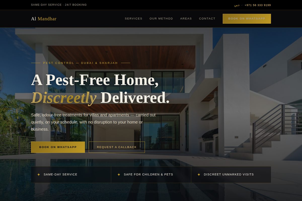 Al Mandhar Pest Control homepage mockup