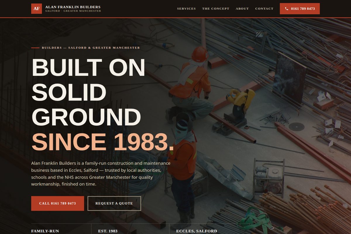 Alan Franklin Builders homepage mockup