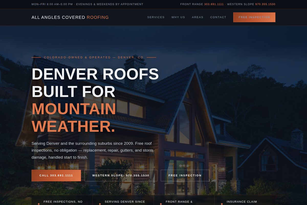 All Angles Covered Roofing homepage mockup