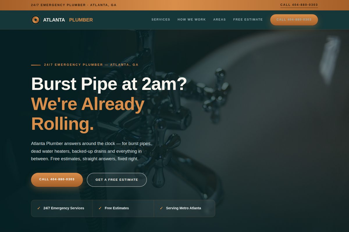 Atlanta Plumber homepage mockup