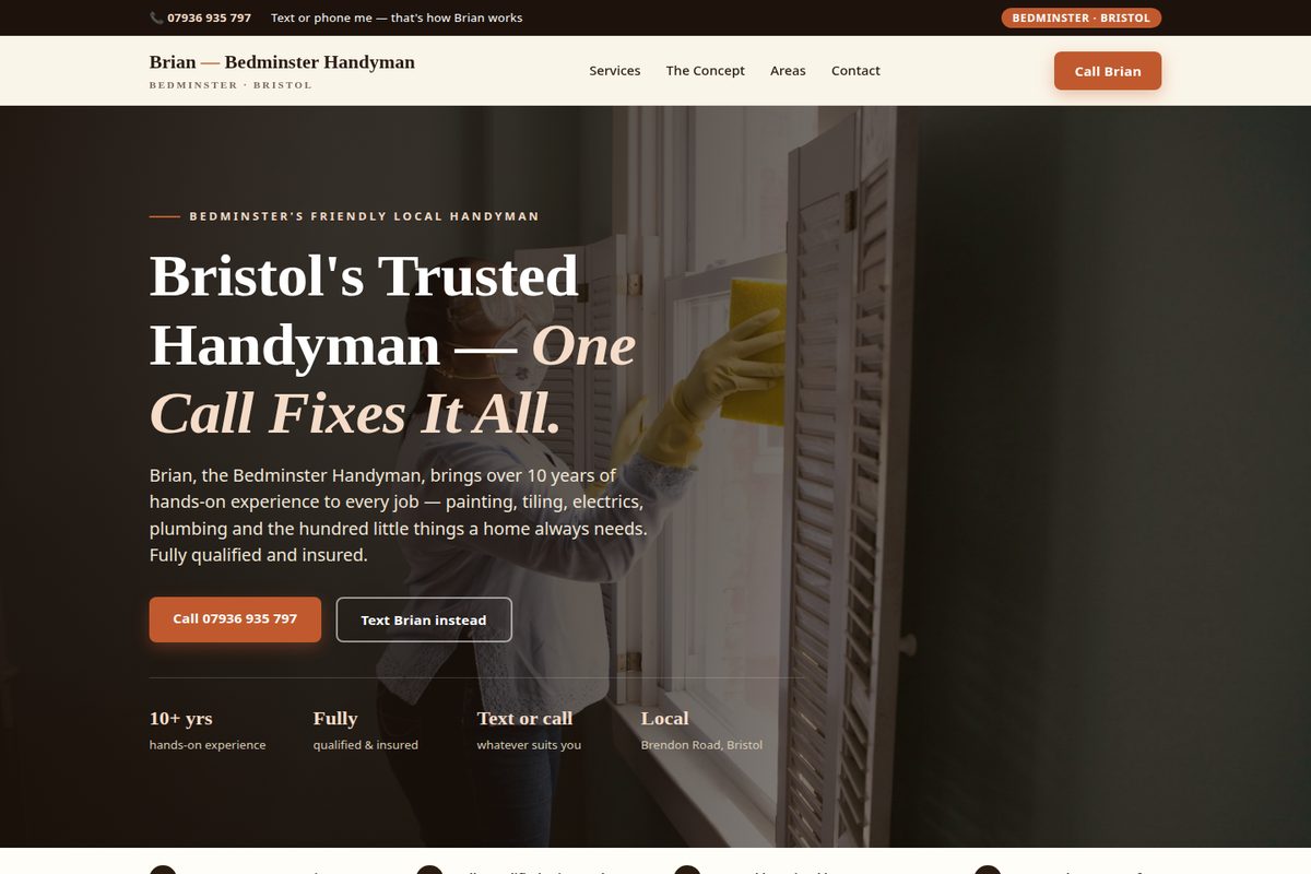 Bedminster Handyman homepage mockup