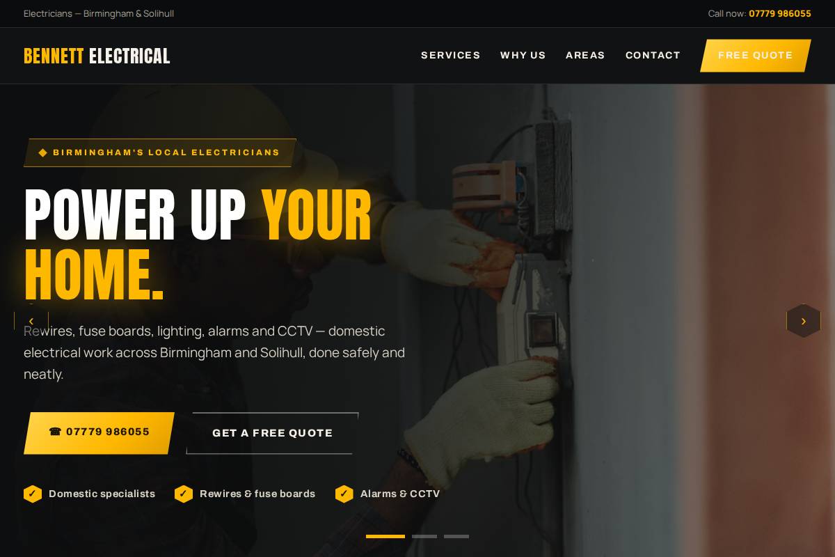 Bennett Electrical Services homepage mockup