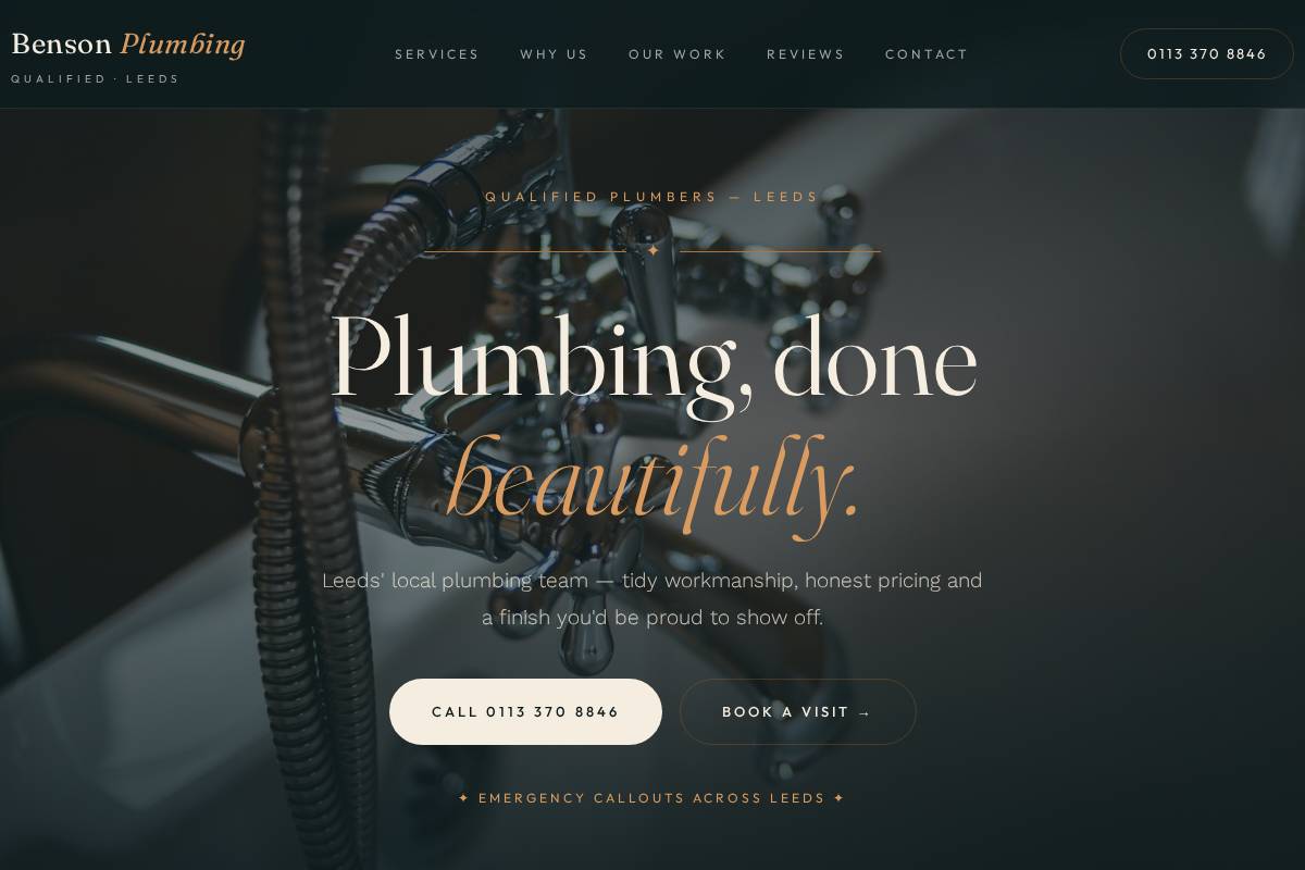 Benson Plumbing homepage mockup
