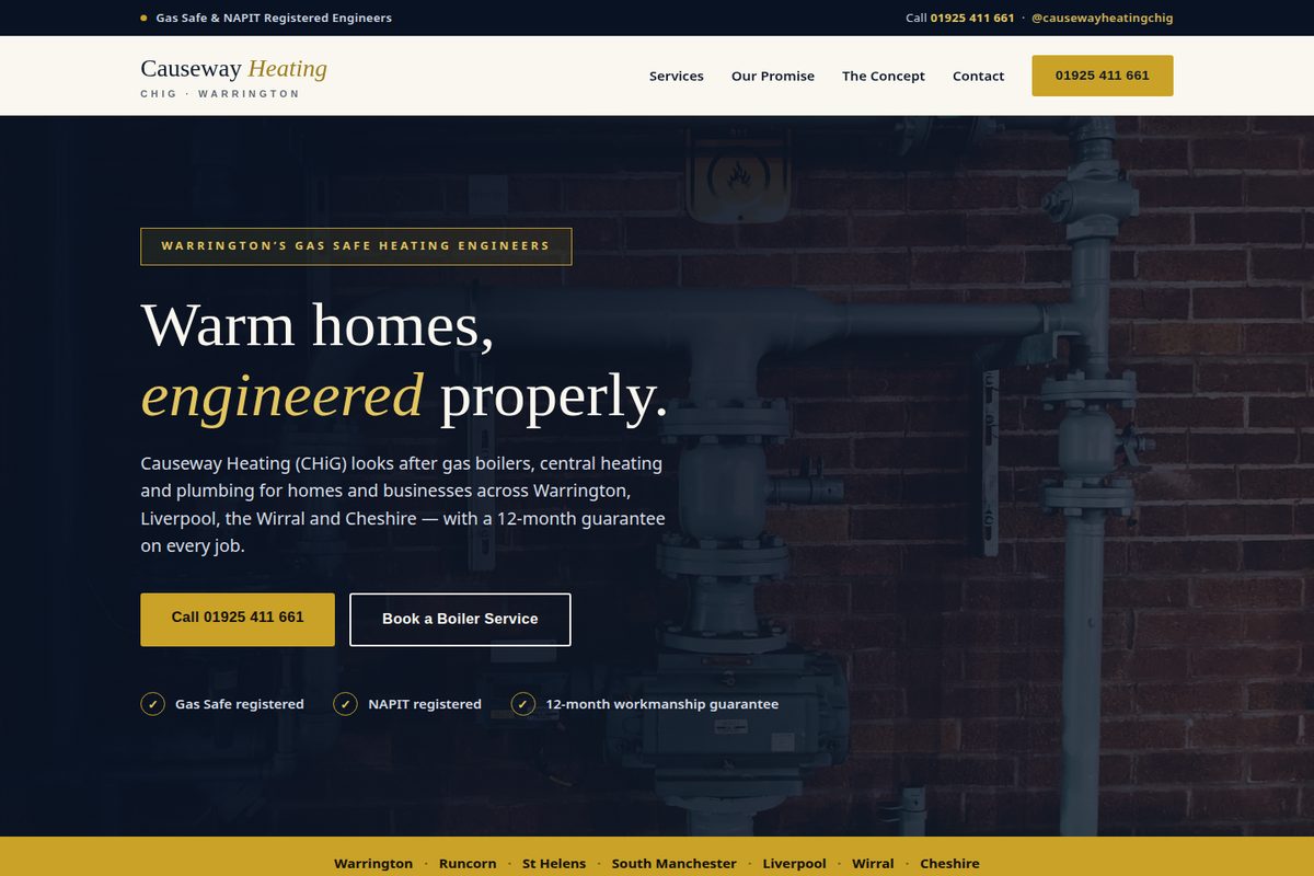 Causeway Heating (CHiG) homepage mockup