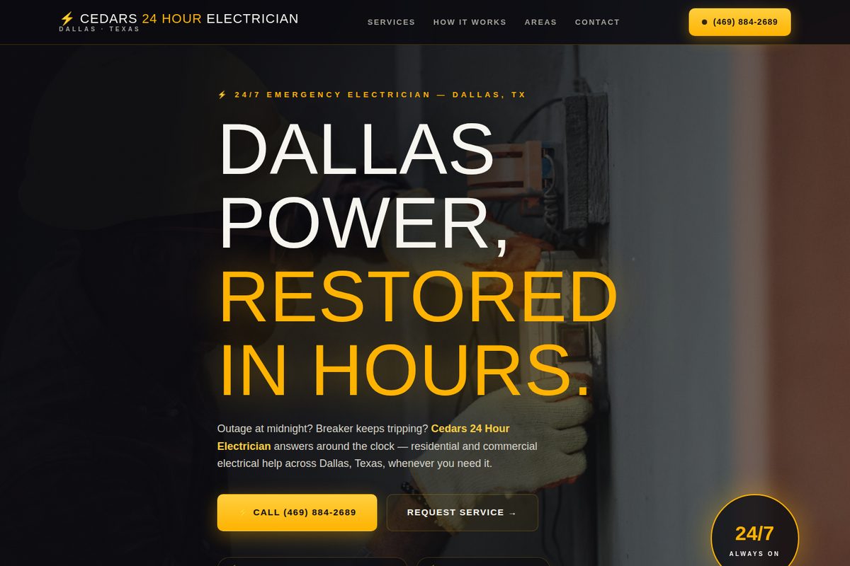 Cedars 24 Hour Electrician homepage mockup