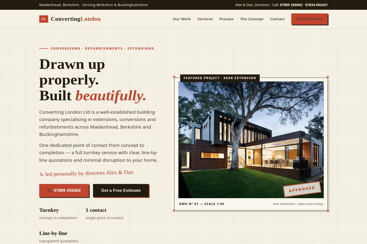 Converting London Ltd homepage mockup