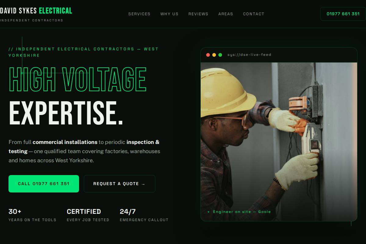 David Sykes Electrical homepage mockup