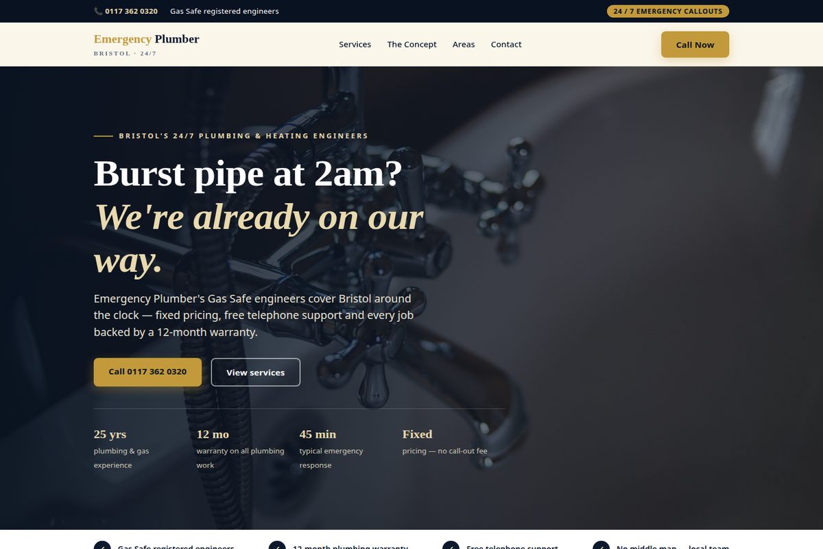 Emergency Plumber 24-7 Ltd homepage mockup