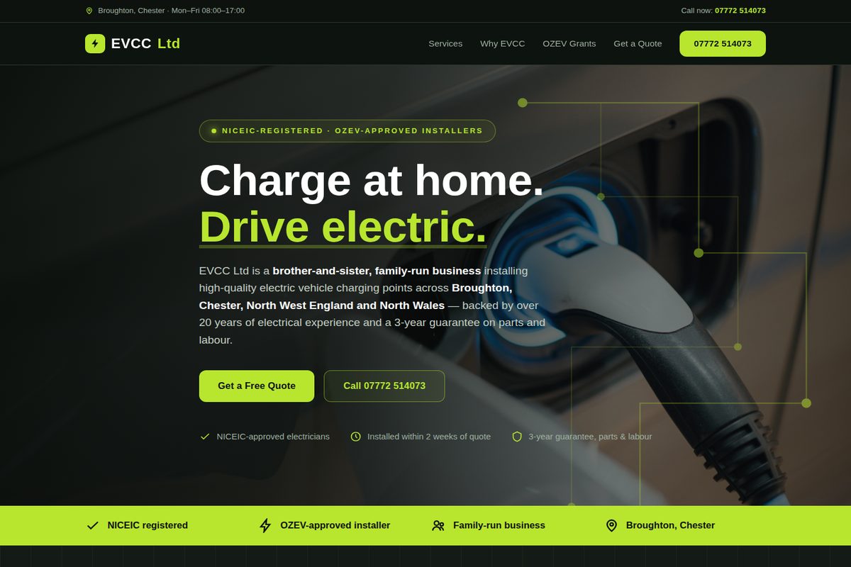 EVCC Ltd homepage mockup