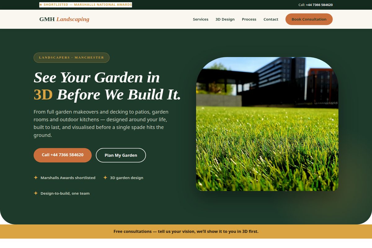 GMH Landscaping homepage mockup