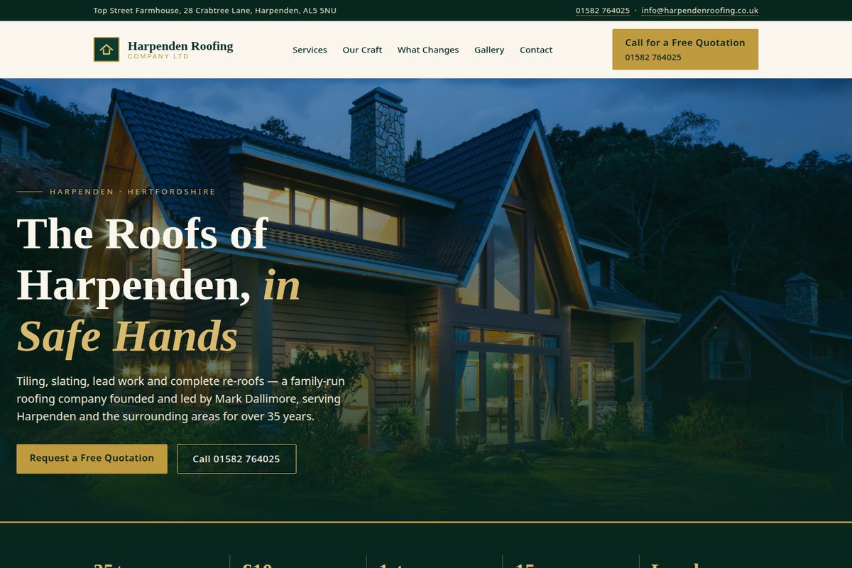 Harpenden Roofing Company Ltd homepage mockup