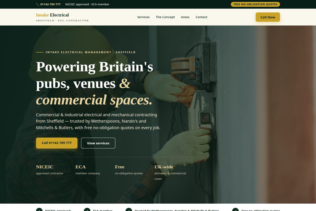 Intake Electrical Management homepage mockup