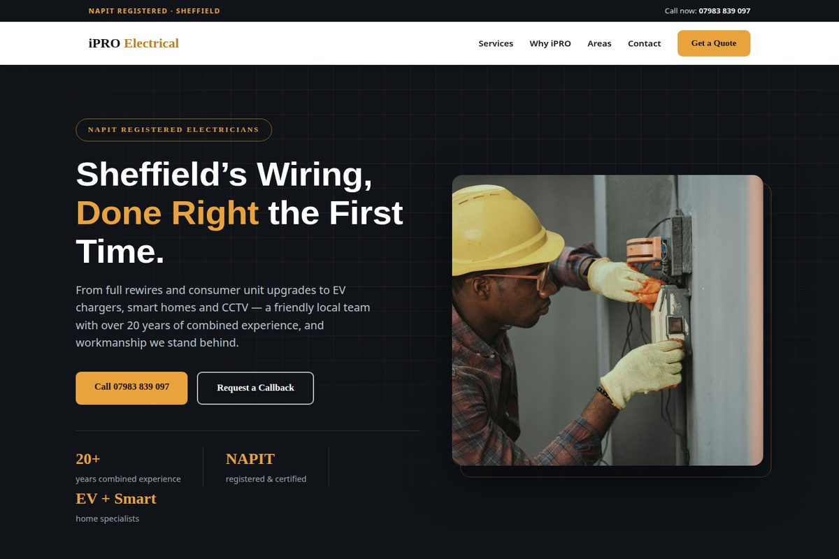 iPRO Electrical Services homepage mockup