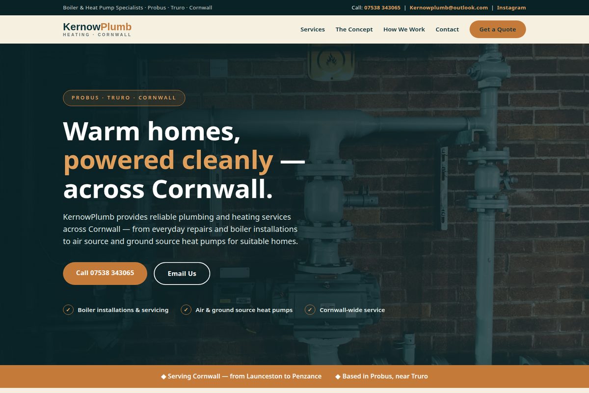 KernowPlumb homepage mockup