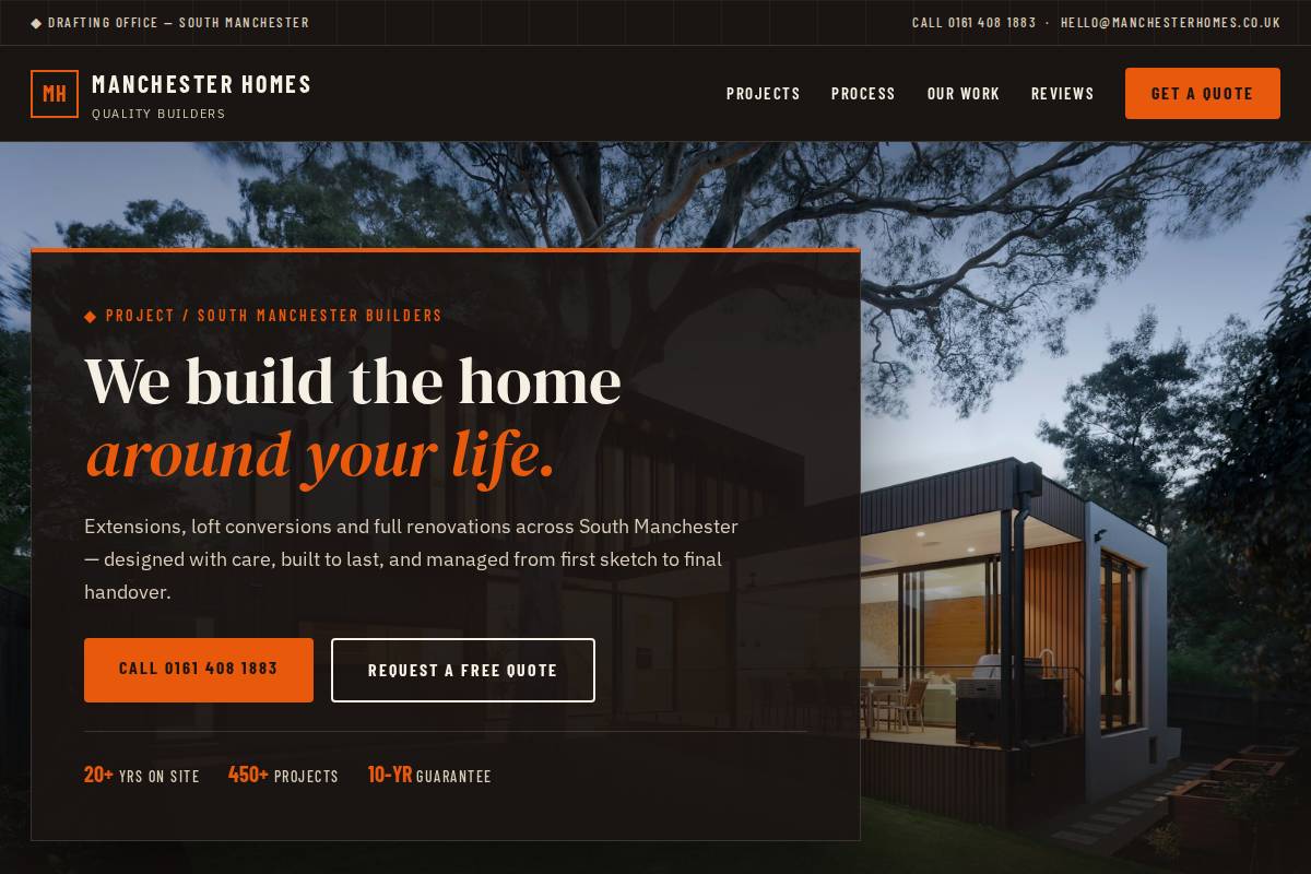 Manchester Homes homepage mockup