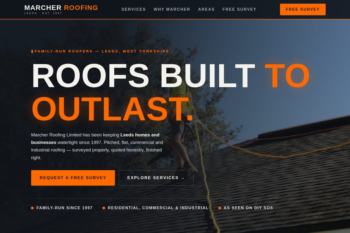 Marcher Roofing Limited homepage mockup