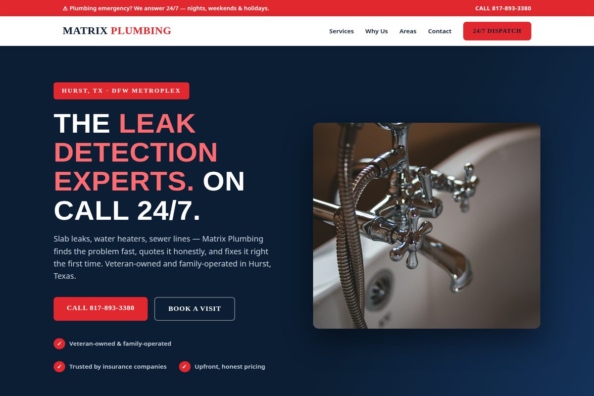 Matrix Plumbing homepage mockup