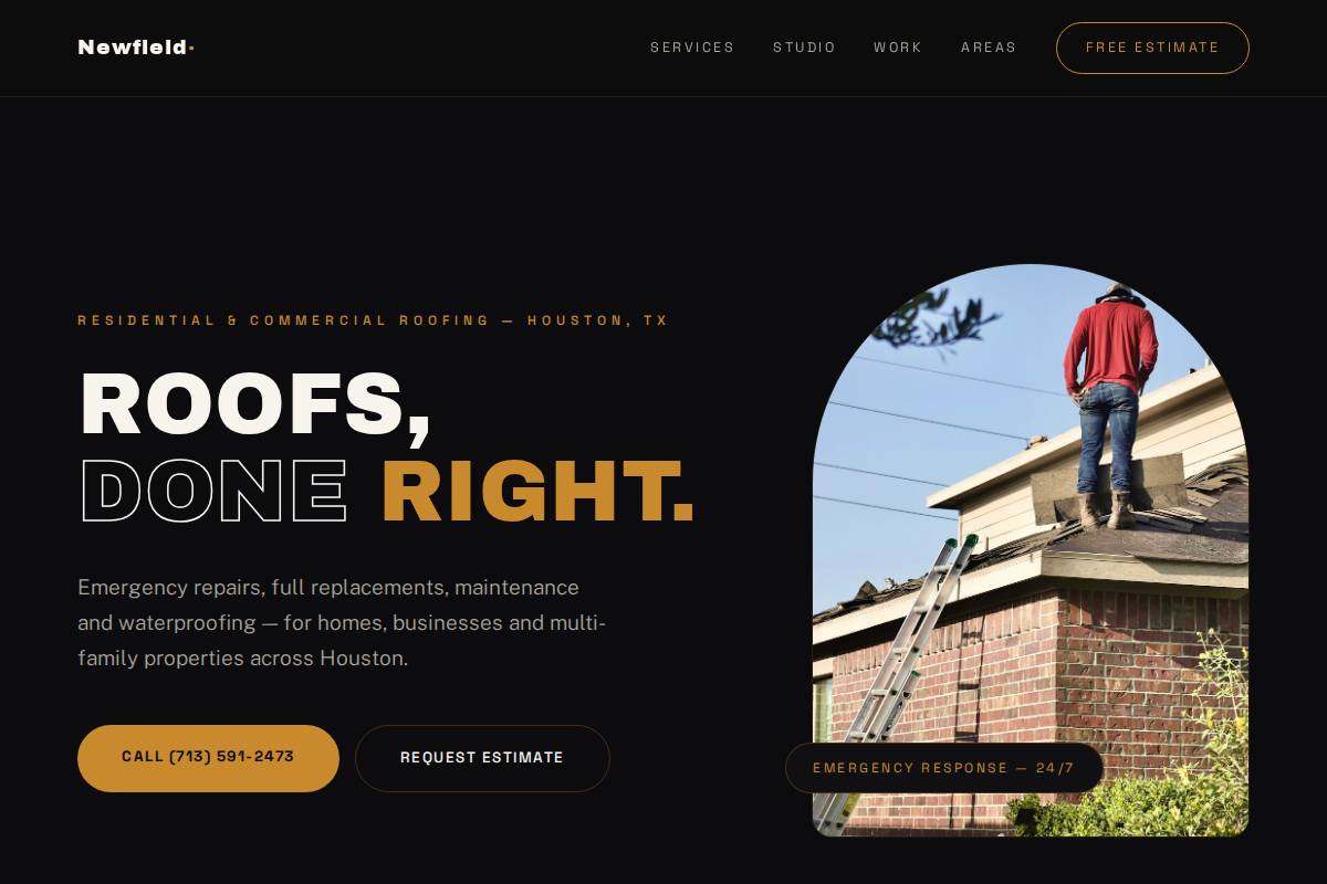 Newfield Roofing homepage mockup