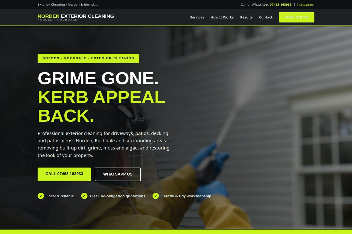 Norden Exterior Cleaning homepage mockup