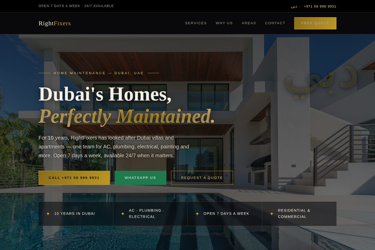 RightFixers homepage mockup