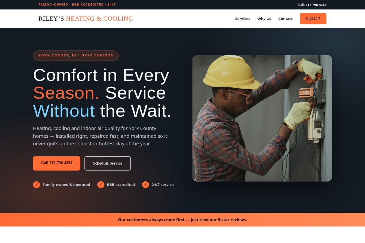 Riley&rsquo;s Heating and Cooling homepage mockup