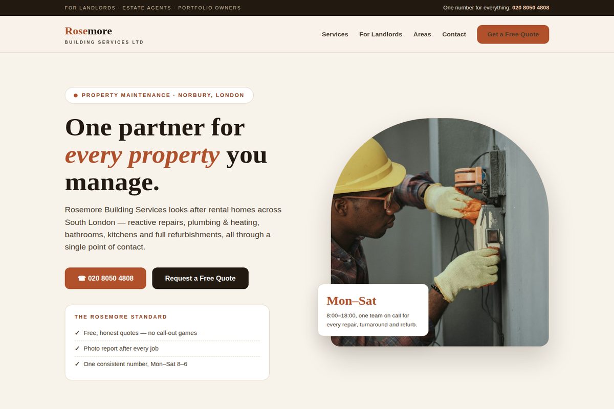 Rosemore Building Services Ltd homepage mockup