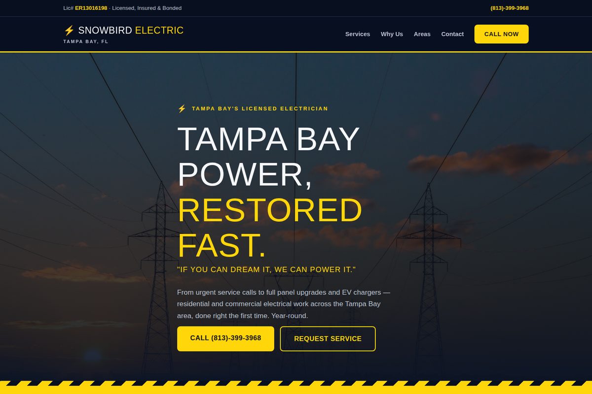 Snowbird Electric LLC homepage mockup