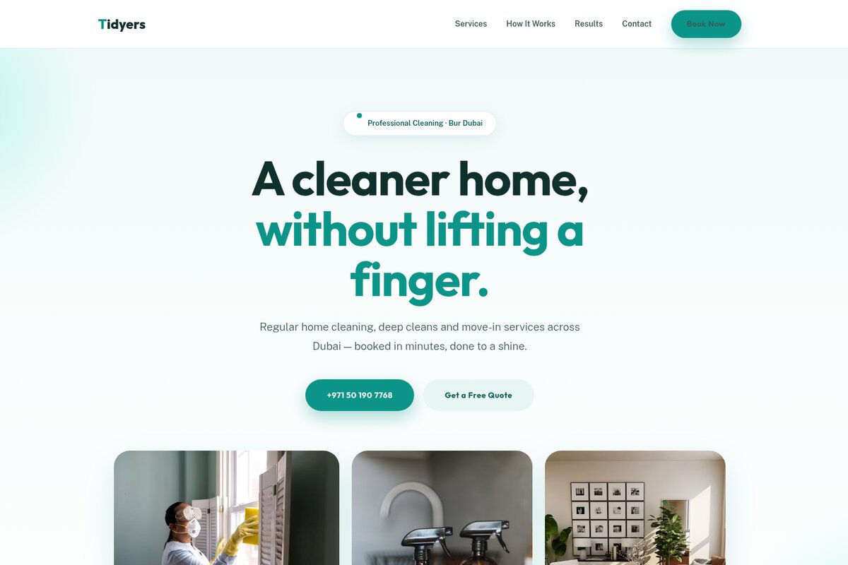 Tidyers Cleaning Services homepage mockup