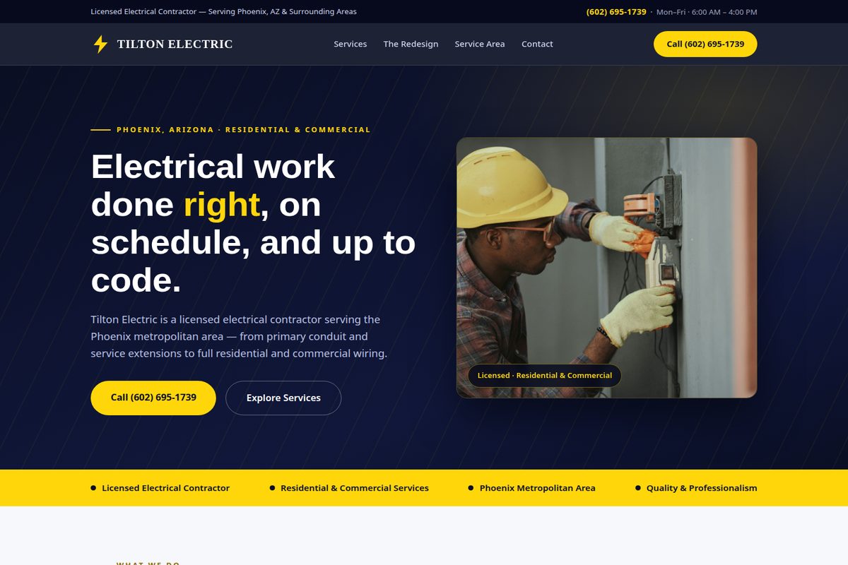 Tilton Electric LLC homepage mockup