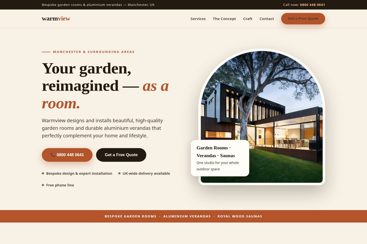 Warmview homepage mockup